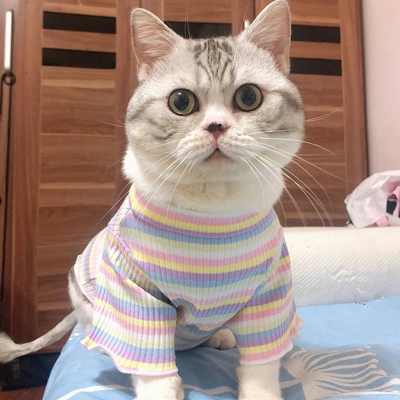 Sweet Stripe Cotton Cat Shirt