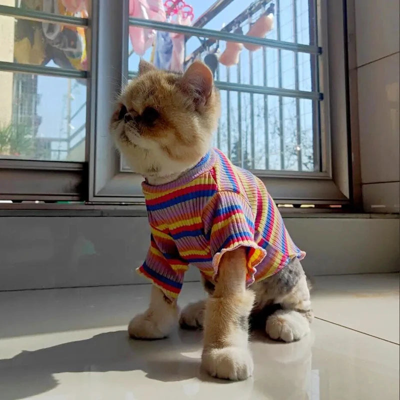 Sweet Stripe Cotton Cat Shirt