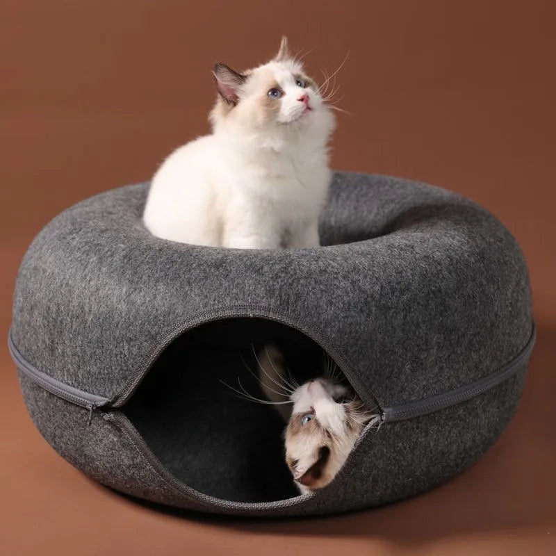 Donut Cat Bed with Tunnel Toy