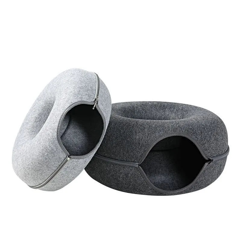 Donut Cat Bed with Tunnel Toy