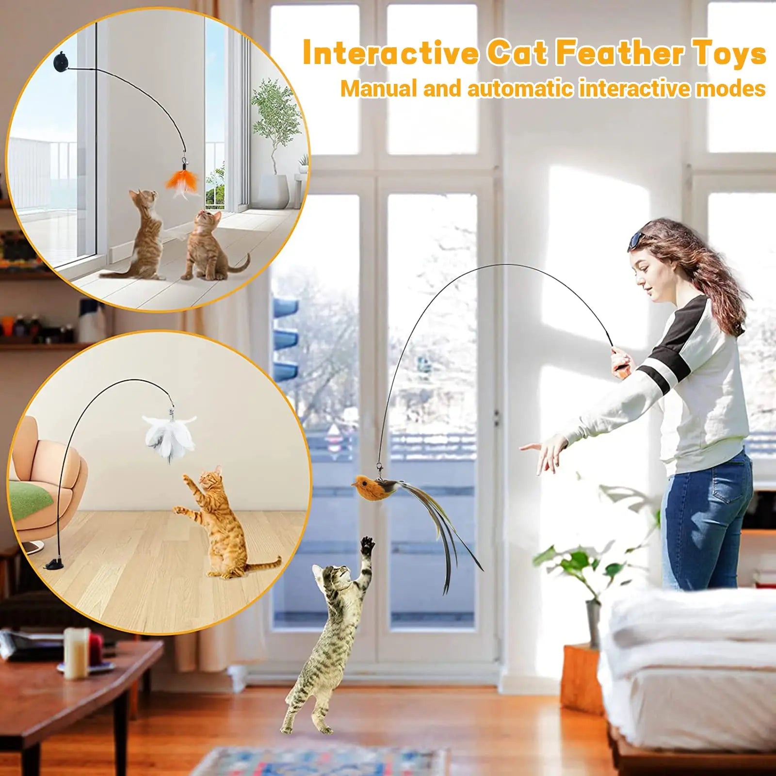 Interactive Feather Wand Toy